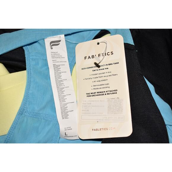 FABLETICS NEW $65 Eco-Conscious Built-In Bra Tank Black Blue Large - Picture 3 of 3